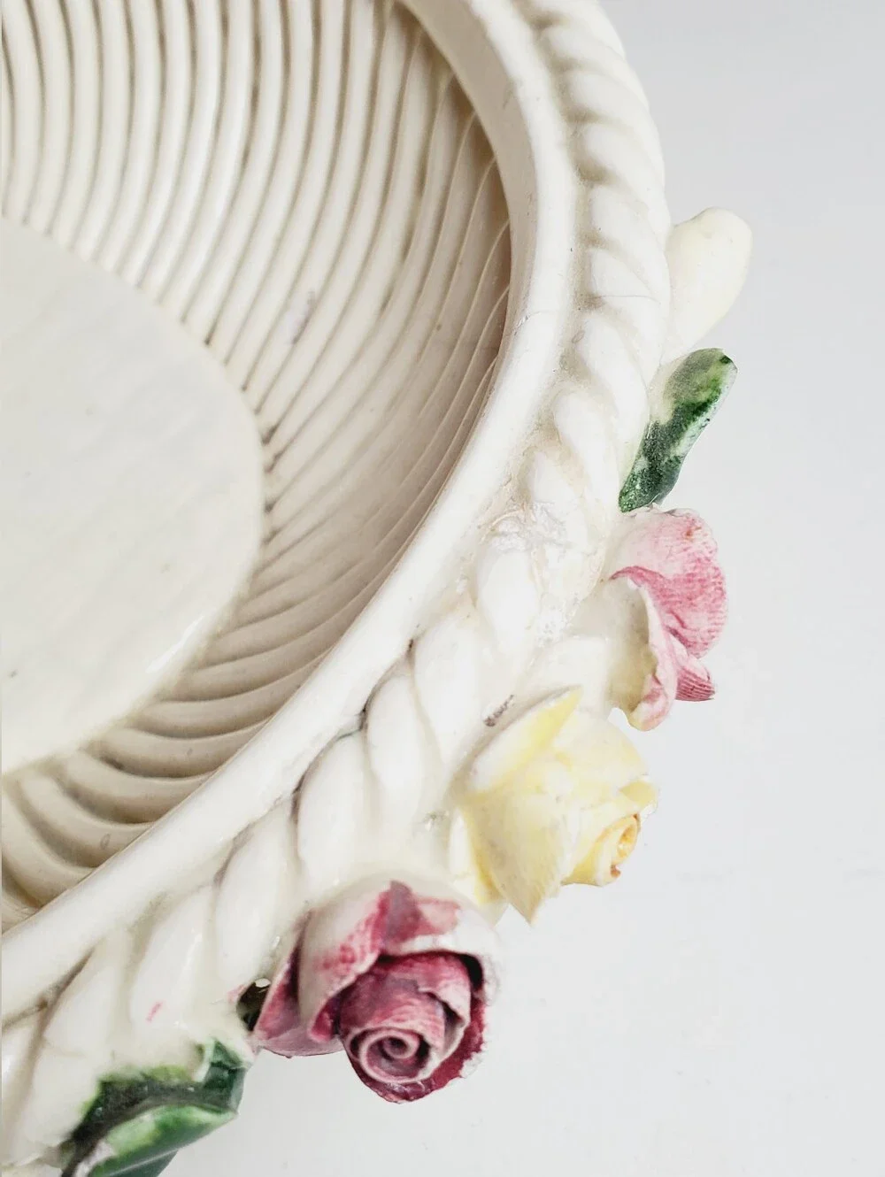 Vintage Italian Ceramic Floral Lattice Cottagecore Basket